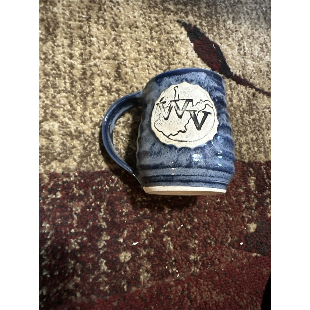 Hand Thrown Pottery Mug W/ WVa State Emblem Coffee Mug W/ Blue Glaze